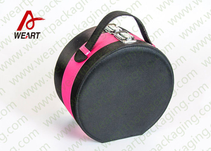Black & Pink Round Cosmetic Paper Box Makeup Organizer With Mirror 25cm Diameter