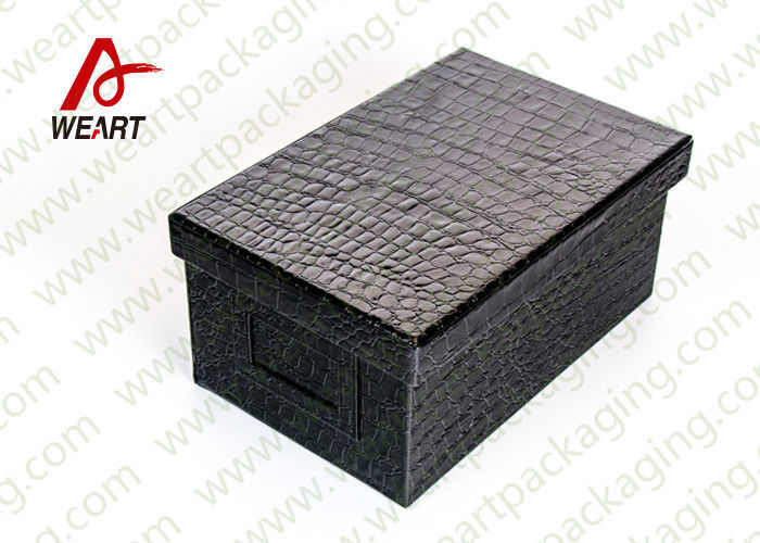 Black Leather Coated  Branded Products Cardboard Gift Boxes With Lids OEM