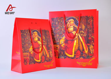 China High End Red Color Cute Christmas Paper Bags With Handles Matte Lamination supplier