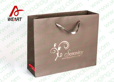 Brown Custom Paper Shopping Bags With Bottom Cardboard Satin Ribbon