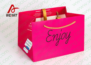 Brown Custom Paper Shopping Bags With Bottom Cardboard Satin Ribbon