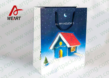 High End Red Color Cute Christmas Paper Bags With Handles Matte Lamination