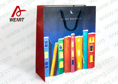 High End Red Color Cute Christmas Paper Bags With Handles Matte Lamination