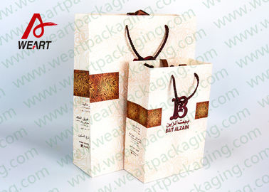 Coated Paper Reusable Christmas Shopping Bags , Cotton Rope Paper Carrier Bags