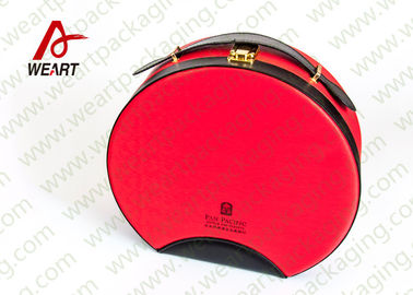 Customized Red Round Makeup Organizer Box , Leather Handle Cosmetic Pouch Bag