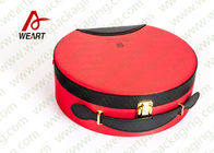 Customized Red Round Makeup Organizer Box , Leather Handle Cosmetic Pouch Bag