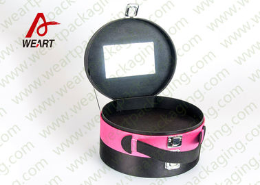 Black & Pink Round Cosmetic Paper Box Makeup Organizer With Mirror 25cm Diameter