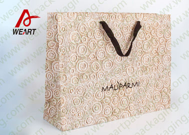 Bright Golden Reusable Promotional Paper Bags For Retail Embossed LOGO