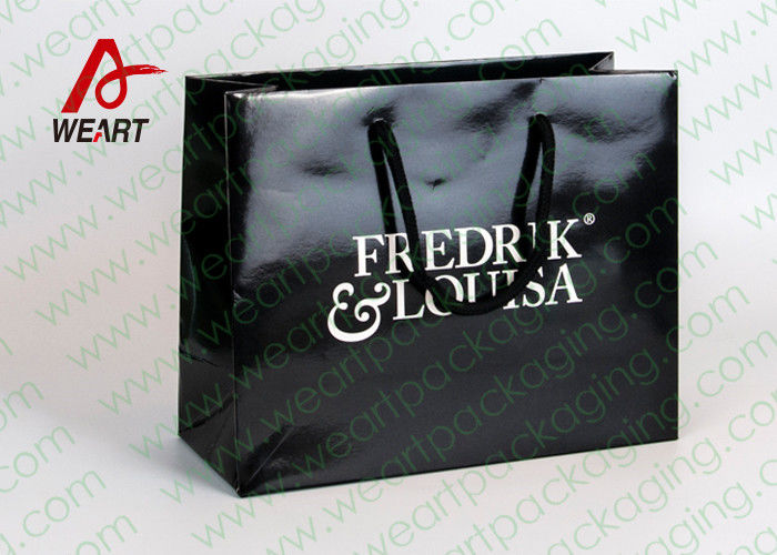 Black Glossy Lamination Custom Printed Retail Bags , Modern Kraft Paper Shopping Bags