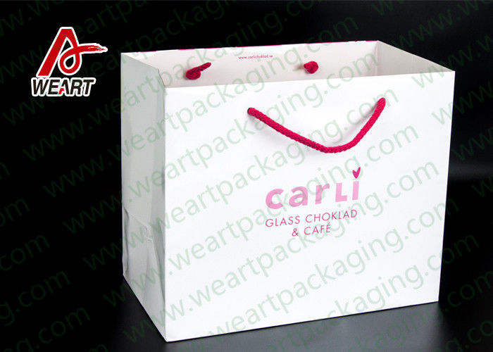 White Card Paper Custom Printed Grocery Bags , Personalized Paper Wine Bottle Gift Bags
