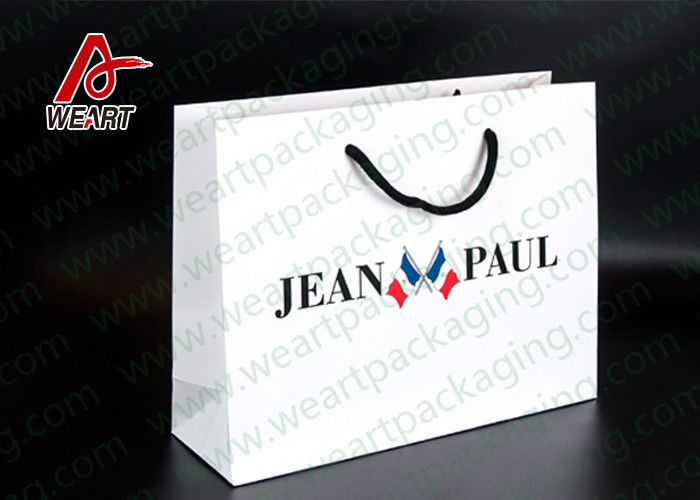 White Custom Printed Retail Paper Shopping Bags No Minimum Matte Lamination