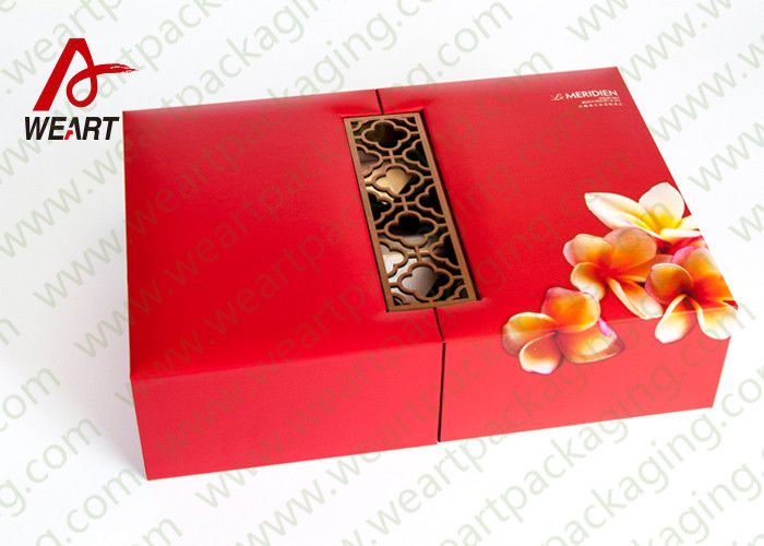 Red Base Recycled Paper Gift Box Folding Feature Matte Lamination Surface
