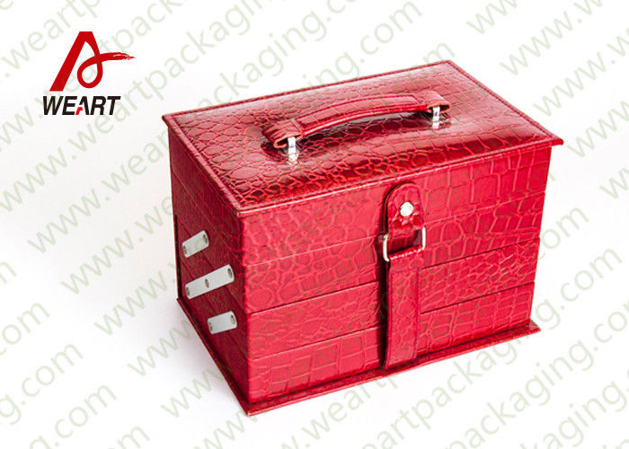 Closed Red Round Makeup Customized Paper Box With Handle & Mirror