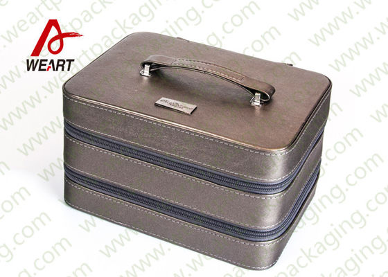 Silver / Grey Surface Personalised Makeup Box Cosmetic Storage Case OEM